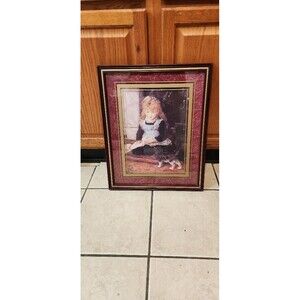 vintage home interiors framed picture Girl and Kitten